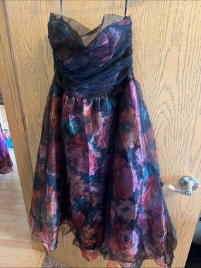 Lulu's Black Floral Organza Party Dress with Pink and Teal Accents